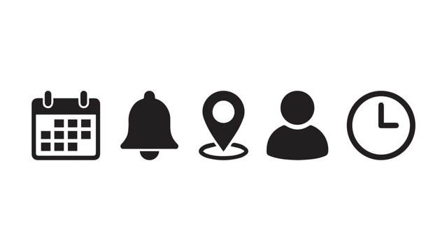 set of icon  calendae, bell, location , man clock