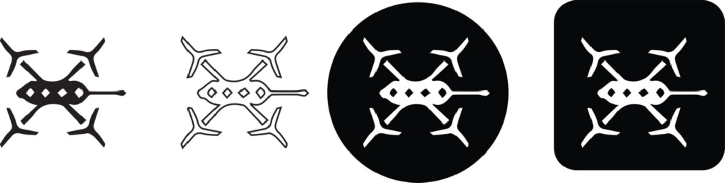 Minimalist top view drone icon set with sleek sharp arrowhead fuselage design