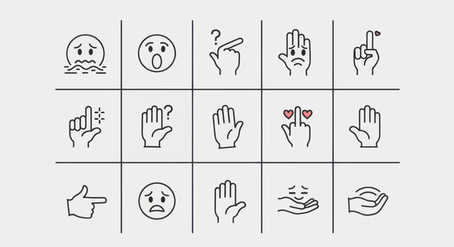Emoticon and hand gesture icon set