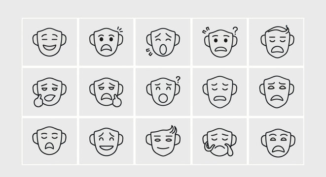 Emotions illustrated line art faces