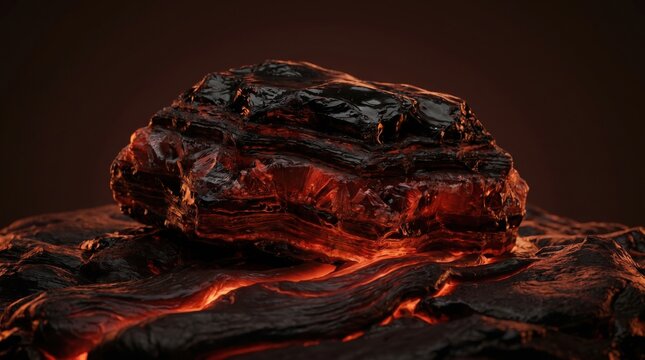 Glowing molten volcanic rock with cracks and flowing lava texture