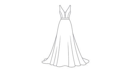 Elegant Wedding Dress Line Art Vector © Gozel