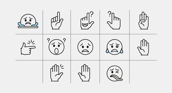 Emoticon hand gesture icon set