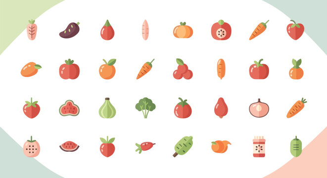 Colorful vegetables and fruits collection
