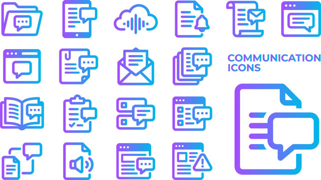 Communication icons folder document message cloud email book clipboard sound web browser alert.