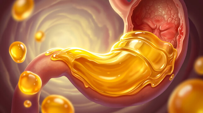 A stomach with a lot of oil coming out of it