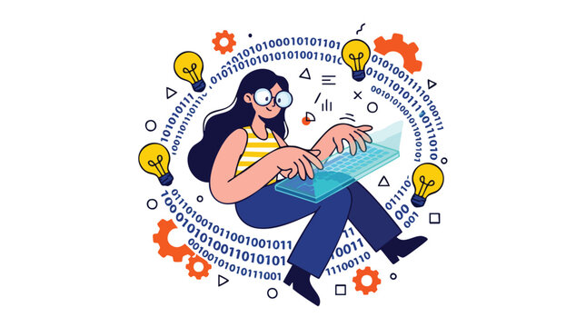 Empowered female software engineer driving digital transformation and innovative product development through creative coding and agile methodology for high-growth tech startups