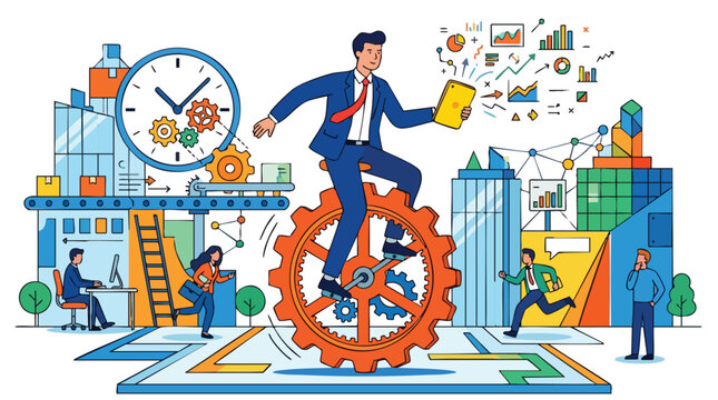 Agile executive driving operational excellence and digital transformation through integrated data-driven workflows and efficient time management in a modern corporate ecosystem.
