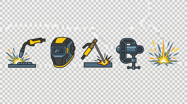 Collection of welding tools and equipment icons.