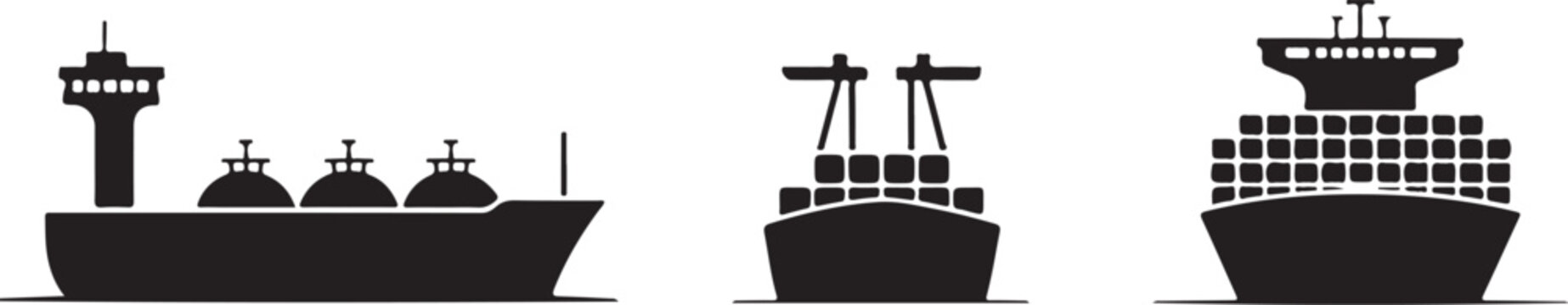 Three cargo ships with different container styles