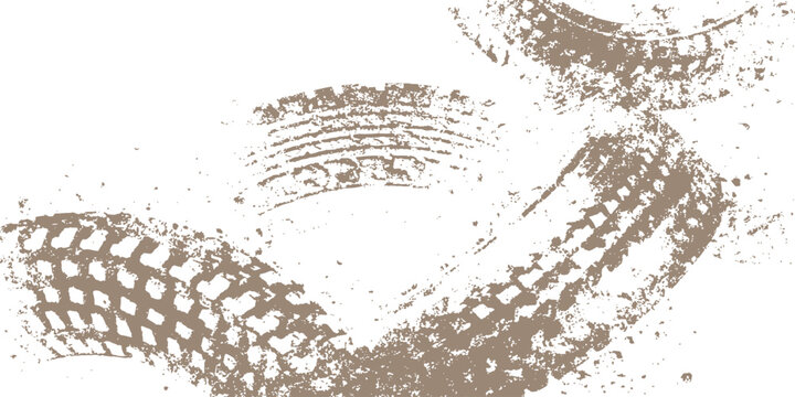 Abstract dirty tire tracks background with grunge mud splatters and crisscrossing off-road vehicle trail texture vector illustration.