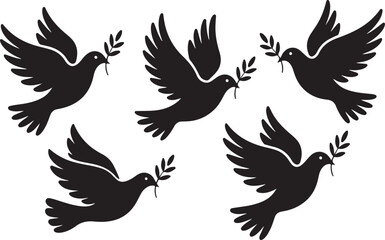 Fototapeta premium Four doves flying with olive branches