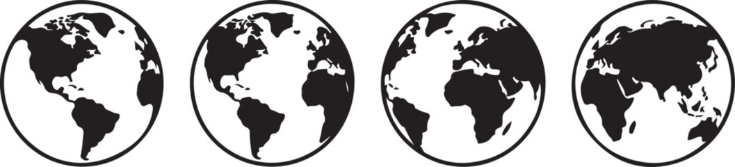 Naklejka premium Four globe views with different shaded continents
