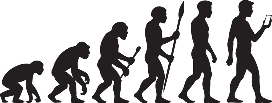 Evolution of man from primate to modern smartphone user