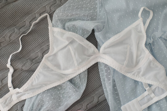 Flat lay with women romantic underwear, top view. Set of glamorous stylish sexy lace lingerie. Beauty, Shopping and fashion concept. Female bra, Lingerie advertising, flat lay top view copy space