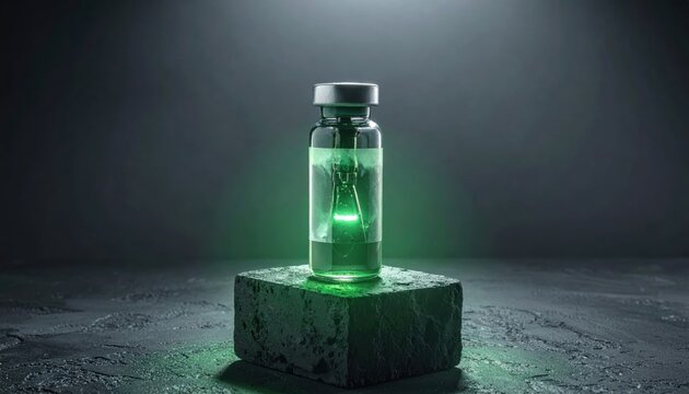Vial of glowing tritium gas simulated safe representation emitting a faint ether