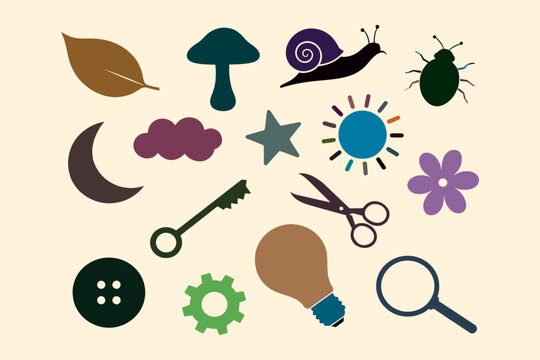 Colorful miscellaneous on beige background, symbol various
