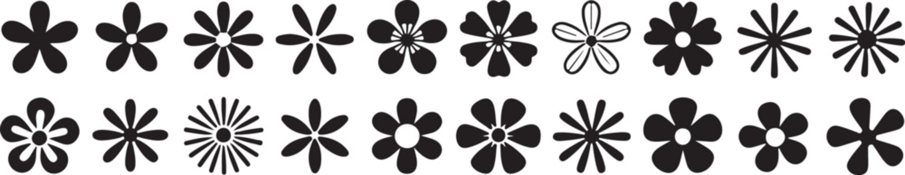 Black and white floral vector icons set