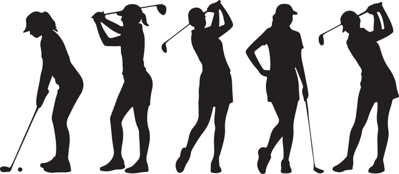 Golfer silhouette swing sequence illustration