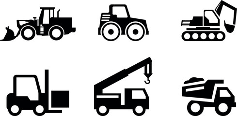 Heavy machinery and construction vehicle icons © Tanmoy