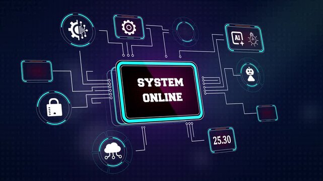 Modern system online interface showing automated database connection loops and glowing cloud memory routing channels across advanced mainframe hardware