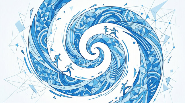 Abstract blue and white swirling ink splash in water with dynamic motion and fluid texture