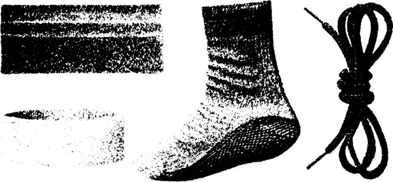 Sock and sport accessory set featuring a textured black design for fitness activities. Includes wearable items in a vector illustration.