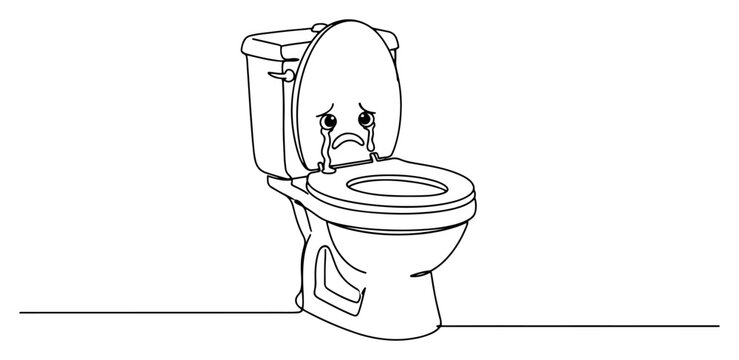 Sad crying toilet character with face expression minimalist line art
