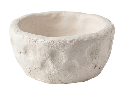Handmade Air-Dry Clay Pinch Pot with Thumb Impressions Isolated White Background