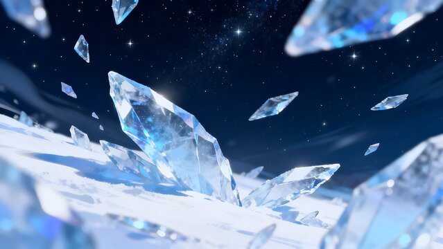 Crystal formations in snowy landscape