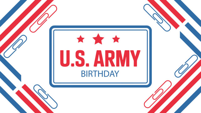 u.s. army birthday patriotic badge design with red blue stars military celebration typography and decorative border illustration isolated on white background