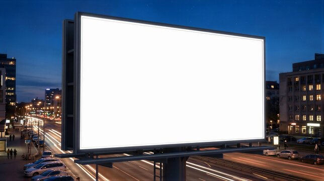 Blank Billboard Mockup Over City Street at Night
