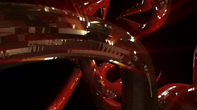 Abstract red glassy tentacles twisting