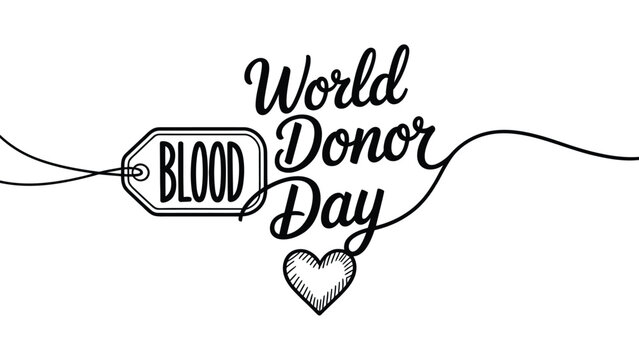 world blood donor day typography design with blood bag heart symbol and connected medical line healthcare awareness illustration isolated on white background