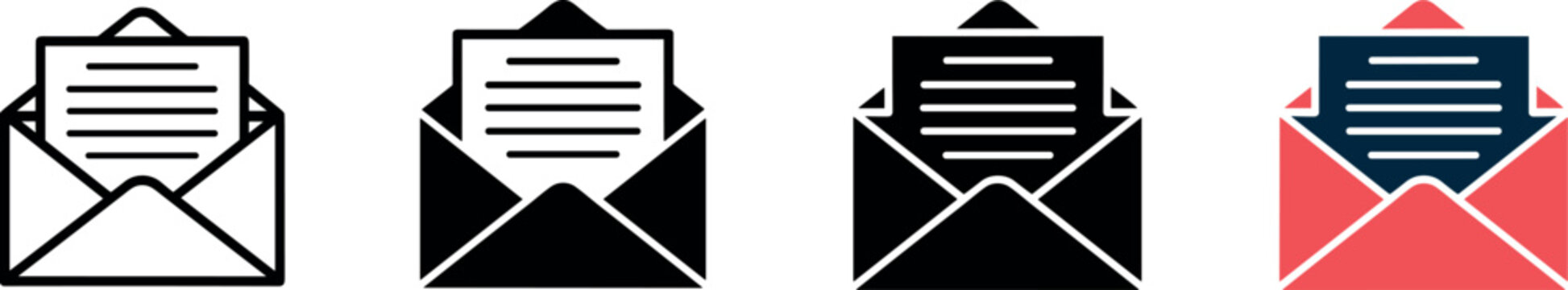 Set of four stylish envelope icons with different status indicators