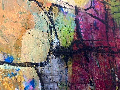 Purple Magenta Abstract Acrylic Painting Dense Texture Layer Background Art