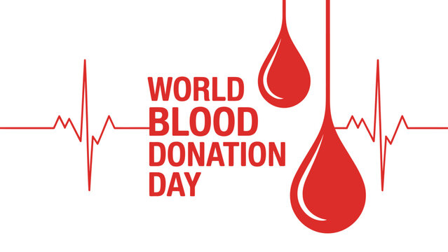 world blood donation day awareness concept with red blood drops heartbeat pulse line medical healthcare campaign banner illustration isolated on white background
