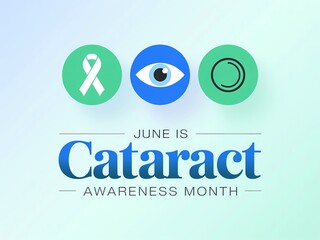 Obraz premium Cataract awareness month concept with eye icon and awareness ribbon on a soft gradient background