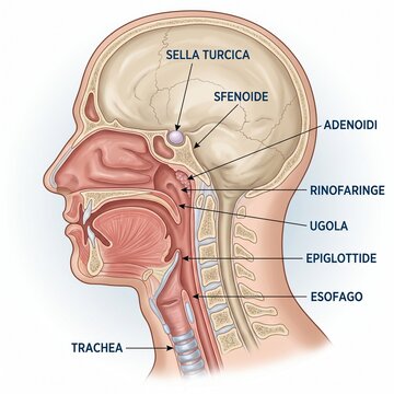 Sezione di volto umano localizzazione adenoidi
