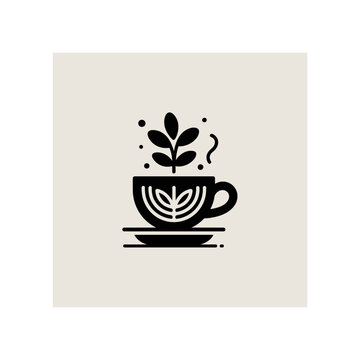 Cute coffee cup with plant growing illustration