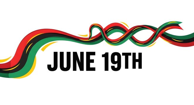 Juneteenth celebration ribbon, June 19th text on white background