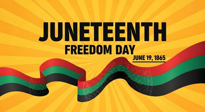 Juneteenth Freedom Day celebration background with red, green, and black ribbon
