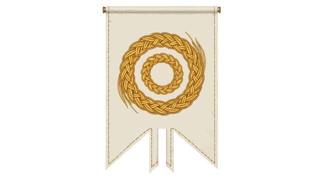 Elegant banner with braided circle design on beige fabric