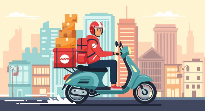 Delivery rider on scooter with box.