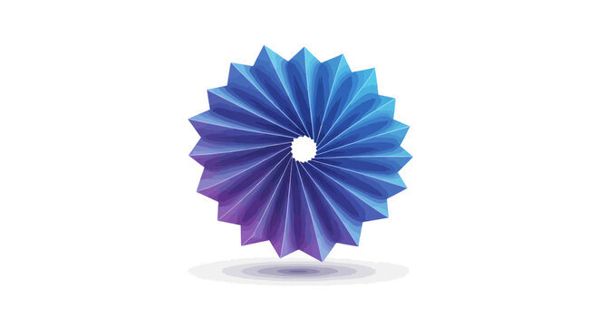 Geometric blue origami shape with gradient effect on white background