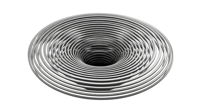 Abstract metallic spiral tunnel on white background