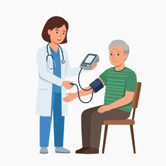 Obraz premium Doctor measuring blood pressure of an elderly man during a medical checkup