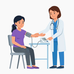 Fototapeta premium Doctor checking patient blood pressure with digital monitor in medical office illustration