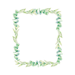 Elegant watercolor eucalyptus leaf border frame with copy space on a black background © Png Stock