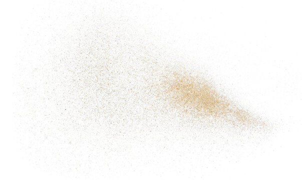 Pile desert sand scattered and flying, isolated on white background and texture, design element